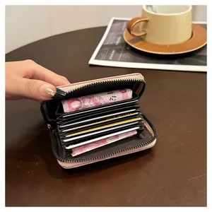 Donna mini corto cerniera porta carte portafoglio rosa in pelle PU porta carte