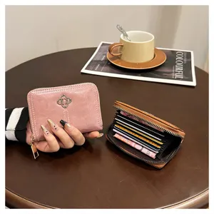 Portafoglio corto mini da donna stile coreano con cerniera e porta carte in pelle
