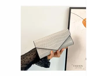 Damen Geldbörse lang Kroko Muster Umschlag Klappe Clutch Kartenhalter grau Mode Accessoire