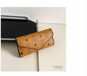 Damen Langbörde Dreieckklappe Portemonnaie Retro braun Leder Kartenetui elegante Geldbörse