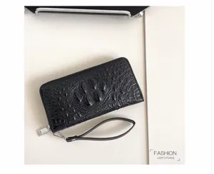 Sac pochette long motif crocodile homme portefeuille zippé avec dragonne grande capacité mode