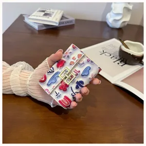 Cute printed PU leather card holder, short multi-slot folding wallet with metal buckle.