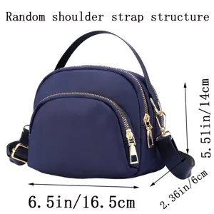 Mini nylon shell shoulder bag casual crossbody handbag with multiple zipper pockets blue