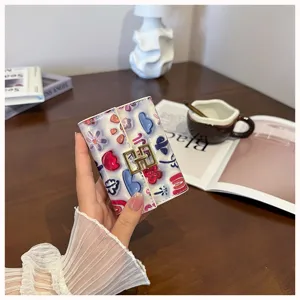 Cute printed PU leather card holder detail, foldable mini wallet with chic gold metal clasp.