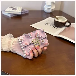 Cute floral printed PU leather card holder short folding coin purse for women ins style