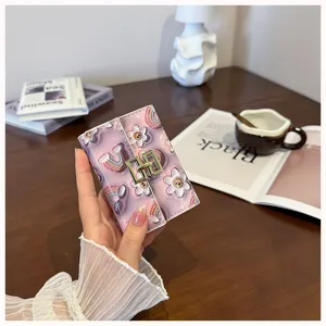Cute floral printed PU leather card holder short folding coin purse for women wallet