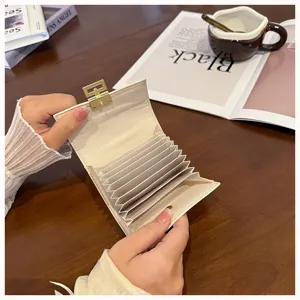 Cute PU leather card holder, multi-slot folding accordion wallet for women, stylish daily use.