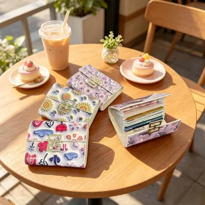 Cute Cartoon Floral Print PU Leather Short Tri-fold Wallet For Women Girlie Style Multi-card Slot Coin Purse With Metal Clasp