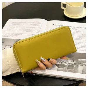 Portafoglio lungo donna con cerniera in pelle PU pochette capiente giallo senape porta carte