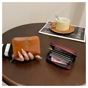 2025 portafoglio donna mini corto coreano doppia cerniera pelle morbida porta carte chic