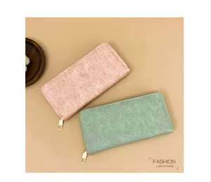 Monedero largo de mujer retro con cremallera tarjetero de piel sintética bolso moda