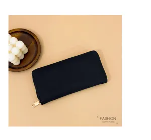 Cartera monedero larga negra con cremallera para mujer de gran capacidad y tarjetero chic.