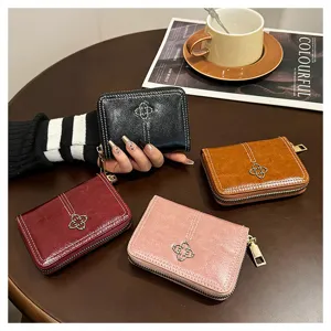Mini portafoglio donna corto doppia lampo pelle morbida portamonete porta carte elegante