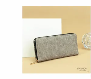 Monedero largo retro para mujer con cremallera y gran capacidad para múltiples tarjetas.