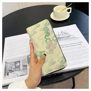 Portefeuille long pour femme avec motif floral élégant, grande capacité et multiples cartes.