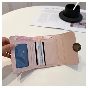 Portefeuille femme rose court en cuir pu porte-cartes monnaie sac minimaliste
