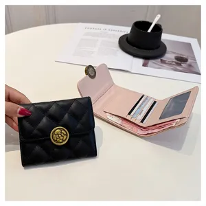 Portefeuille court matelassé pour femmes porte-cartes minimaliste mini porte-monnaie mode.