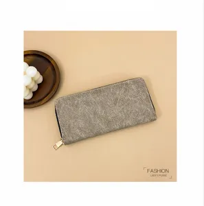 Monedero largo con cremallera para mujer texturizado vintage gran tarjetero cartera