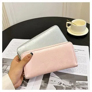 Portafoglio lungo donna pochette con zip scomparti carte grande capacità design elegante