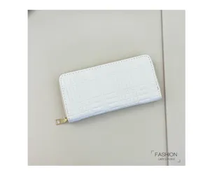White quilted long zipper wallet with card slots and large capacity for women fashion daily use