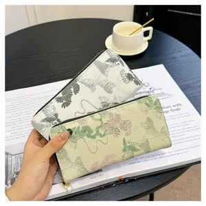 Portefeuille long zippé pour femme grand capacité porte-carte pochette vintage à fleurs élégant.