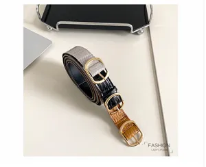 Damen Krokodil gepraegtes Lederguertel mit metallenen quadratischen Schnallen Mode Accessoire.