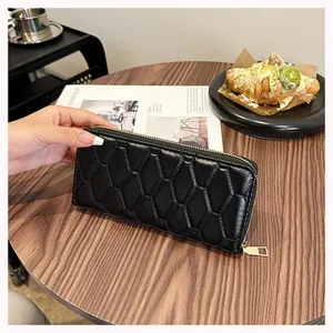 2024 Neue Gesteppte Lange Geldbörse Reißverschluss PU Leder Clutch Großes Kapazität Portemonnaie