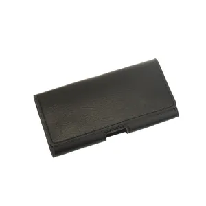 Schwarze lange Gürteltasche aus Leder und Handytasche, unisex minimalistisches Wallet-Holster.