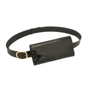 Damen schwarze Krokodilmuster Gürteltasche mit Goldschnalle modische Hüfttasche Portemonnaie