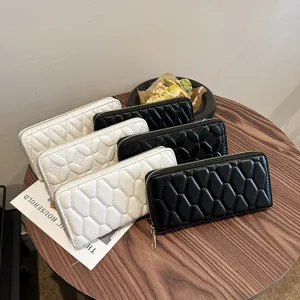 Mode Damen PU Leder Lange Reißverschluss Brieftasche Große Kapazität Geprägtes Geometrisches Karo Handy Clutch Handtasche