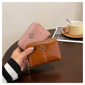 Donna mini portafoglio corto cerniera lampo pelle morbida borsellino porta carte
