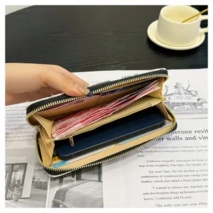 Portefeuille long pour femme fentes cartes grand capacité pochette zippée détail intérieur