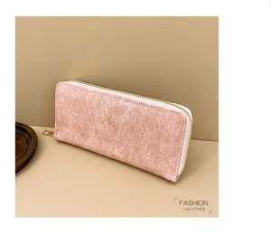 Mujer vintage cartera larga mate rosa con cremallera gran tarjetero monedero chic