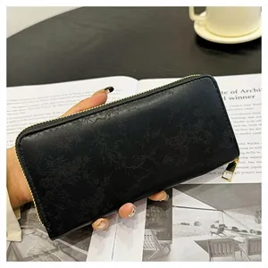 Nuovo portafoglio lungo elegante da donna con cerniera, scomparti per carte, grande capacità.