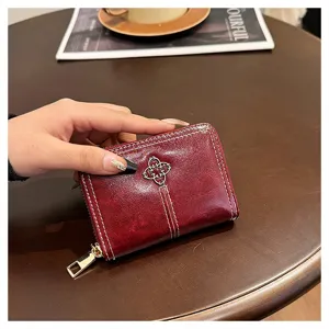 Mini portafoglio donna corto morbido in pelle PU con zip portamonete porta carte rosso chic