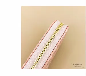 Monedero de mujer detalle cremallera rosa metálico piel PU tarjetero elegante accesorio