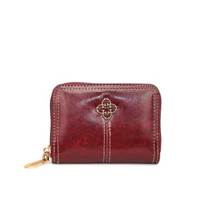 Portafoglio corto in pelle rossa da donna, portamonete con zip compatto e tasche.