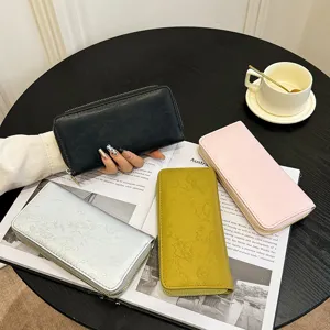 Portafoglio Lungo da Donna con Cerniera Pelle PU Grande Capacità Pochette Fessure per Carte Multiplo Motivo Floreale Goffrato Borsellino
