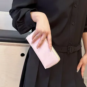 Portafoglio lungo rosa chic da donna, borsa pochette grande capacità con molte fessure.