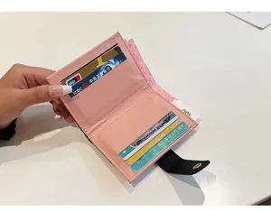 Portafoglio donna rosa minimalista in pelle porta carte compatto portatile custodia per uso quotidiano