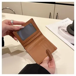 Donna Breve Portafoglio in Pelle PU Bifold Porta Carte Monete Monocromo Minimalista