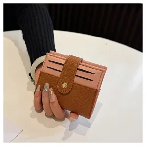 Donna mini porta carte portafoglio in pelle PU portatile custodia per carte di credito
