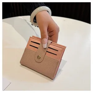 Mini porta carte in pelle PU rosa donna astuccio per carte di credito compatto chic