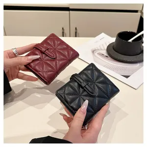 Donna corto portafoglio PU moda trapuntato borsellino minimalista porta carte bottone