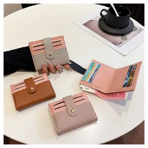 Piccolo portacarte da donna in pelle PU portafoglio mini con fessure e bottone a pressione