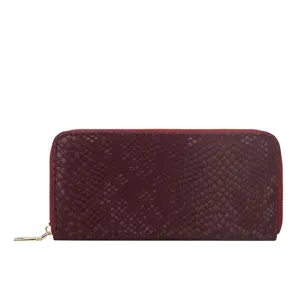 Women's long wallet with snakeskin pattern, chic zip-around clutch purse for daily use.