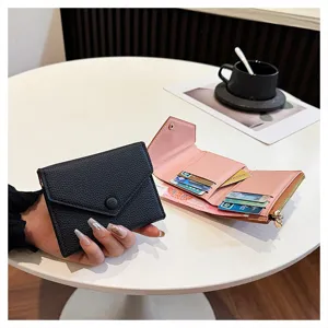 Portefeuille court plié en cuir PU pour femme, porte-monnaie enveloppe compact avec cartes.