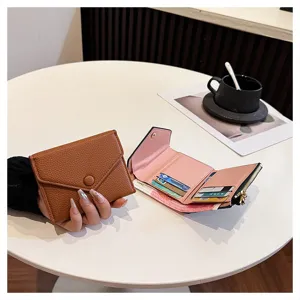 Portefeuille court à trois volets en cuir PU pour femme design minimaliste mignon