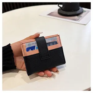 Portacarte minimalista da donna bicolore in pelle PU mini portafoglio portatessere