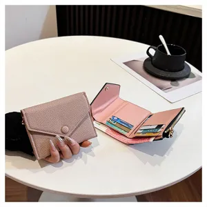 Petit portefeuille court pour femme en cuir PU, élégant étui à cartes et porte-monnaie.